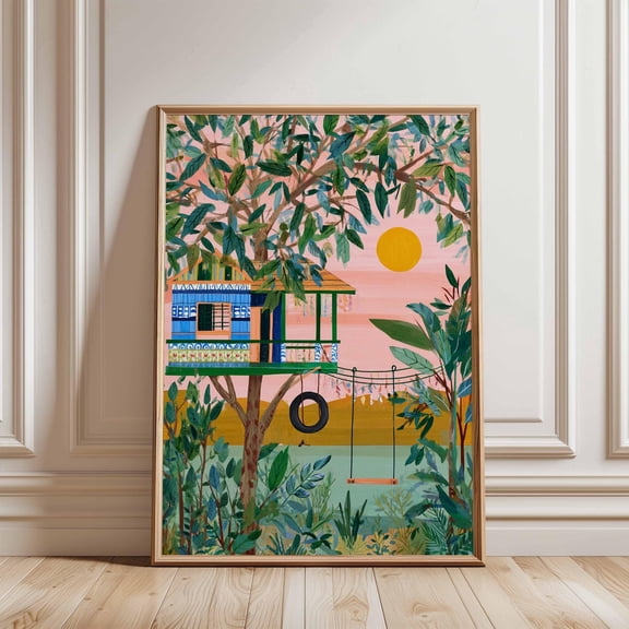 Tree House Forest Wall Art Adventure Kids Room Nature Decor Art Unframed Paper Print
