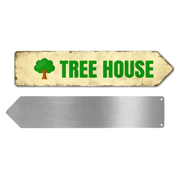 Tree House Metal Sign by DC | Arrow Metal Directional Signage for Indoor & Outdoor | 3x12" Rust-Free Aluminum Sign | Home & Garden Signage UV Protected Road RIGHT Arrow Sign | Made in USA
