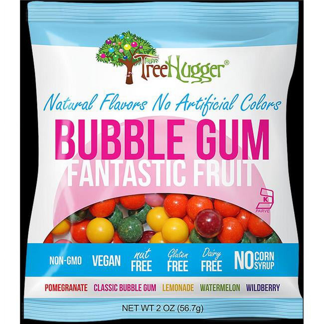 Tree Hugger  All Natural Bubble Gum 2 oz Bag Fantastic Fruit, 12 pack