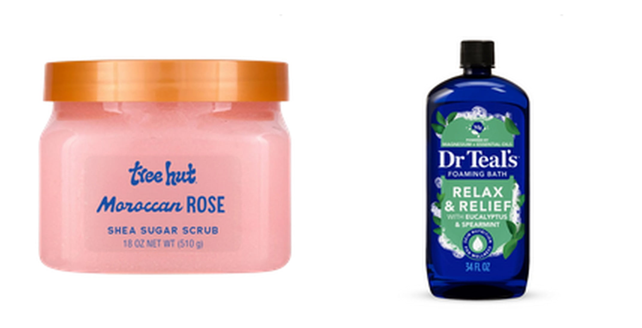 Tree Hut Shea Sugar Scrub Moroccan Rose & Dr Teal's Relax & Relief Foaming Bubble Bath with Pure Epsom Salt, Eucalyptus & Spearmint, 34 fl.oz. Bundle
