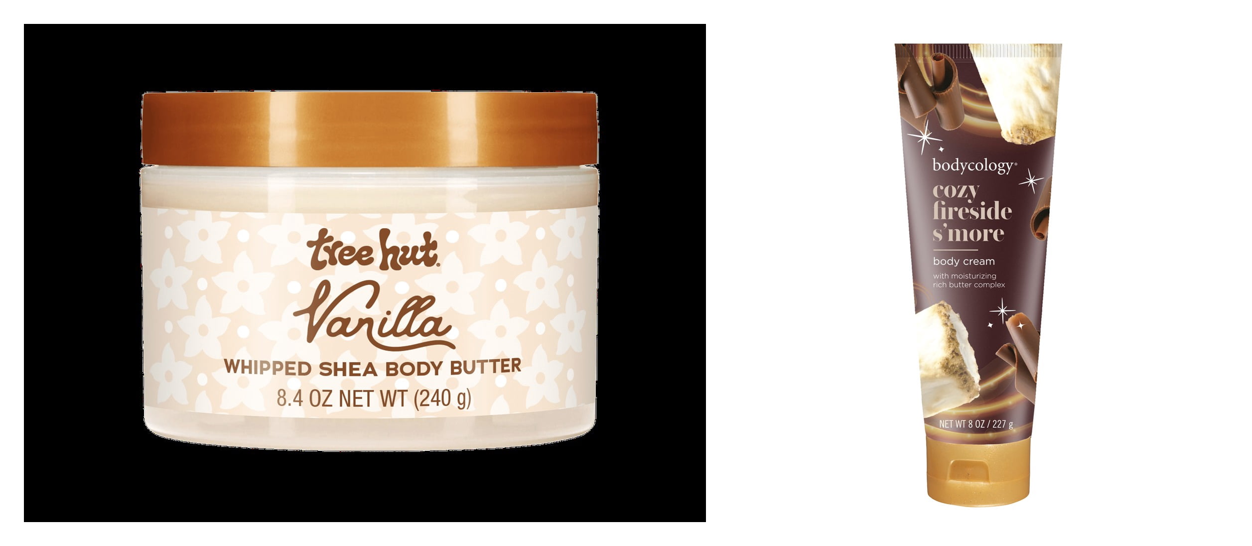 Tree Hut Vanilla Whipped Shea Body Butter & Bodycology Cozy Fireside S'more Shea Butter Body Cream Bundle