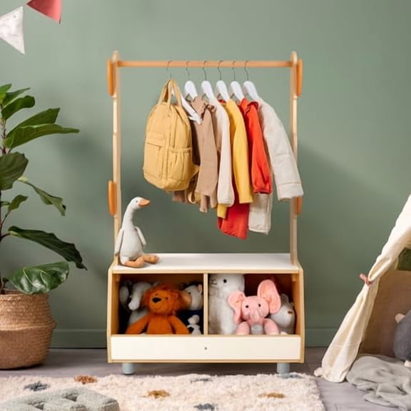 Tree Kids Dress Up Rack, Dress Up Storage for Toddlers, Kids' Costume Organizer Center with Storage Cabinet, Suitable for Kids Room, Living Room, Playroom and Daycare Centers.