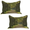 thumbnail image 1 of Tree Knitted Quilt Pillowcover Set of 2, Alley with Oak Treesest Natural Rural Scenic Perspective Picture, Standard Queen Pillow Sham Bedroom, 30" x 20", Dark Green Pale Brown, by Ambesonne, 1 of 1