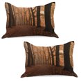 thumbnail image 1 of Tree Knitted Quilt Pillowcover Set of 2, Fall Season Hiking Walkway in the Enchantedest Autumn Colors, Standard Queen Pillow Sham Bedroom, 30" x 20", Dark Orange Dark Brown, by Ambesonne, 1 of 1
