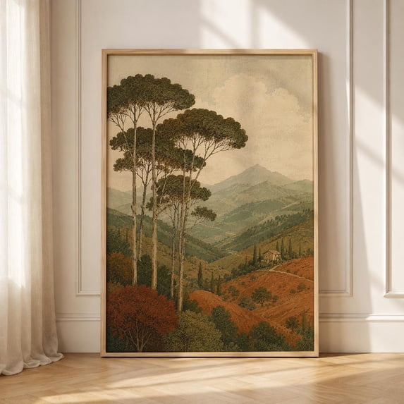 Tree Priint Tree Landscape Rustic Terracotta Hills Cypress Wall Art Print, Living ...
