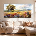 thumbnail image 1 of Tree Landscape Wall Art Print Country Wildflower Large Artwork Spring Colorful Scenery Painting for Living Room Bedroom Modern Rustic Farmhouse Decor - 29"x57", 1 of 7