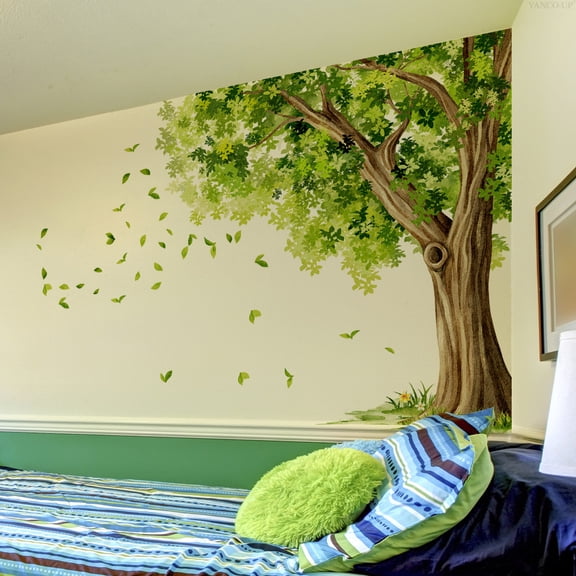 Tree Leaf Wall Sticker, Lush Tree Fallen Leaf Natural Landscape Self Adhesive Pattern, Mural Decal for Living Room Bedroom Home Background Indoor Decoration
