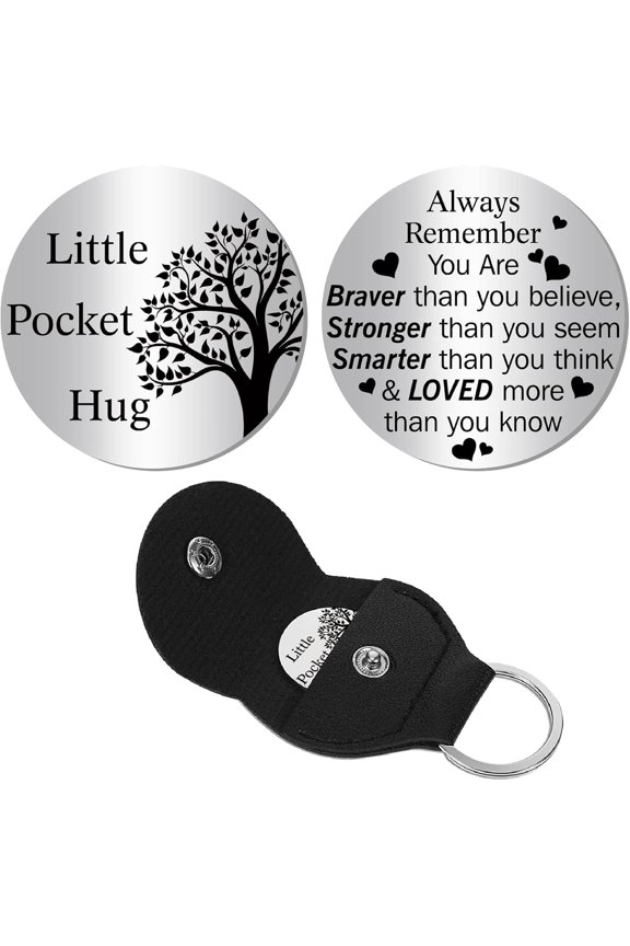 Tree Leather Pocket Keychain Little Pocket Hug Token Small Pocket Stainless Steel Token Double-Sided Message Engraved Souvenir Round Stainless Steel Commemorative Coin 1.2 x 1.2Inch Flamingo