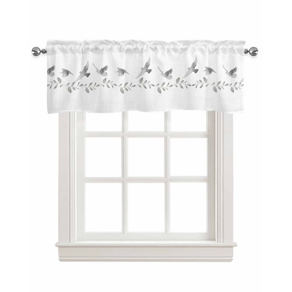 Tree Leaves Birds Linen Curtain Valance for Bedroom/Bathroom/Kitchen/Office/Living/Dining Room Window,Spring Botanical Summer Animal Pocket Topper Drapes Decorative Cafe Drapery Panel 42"x12"