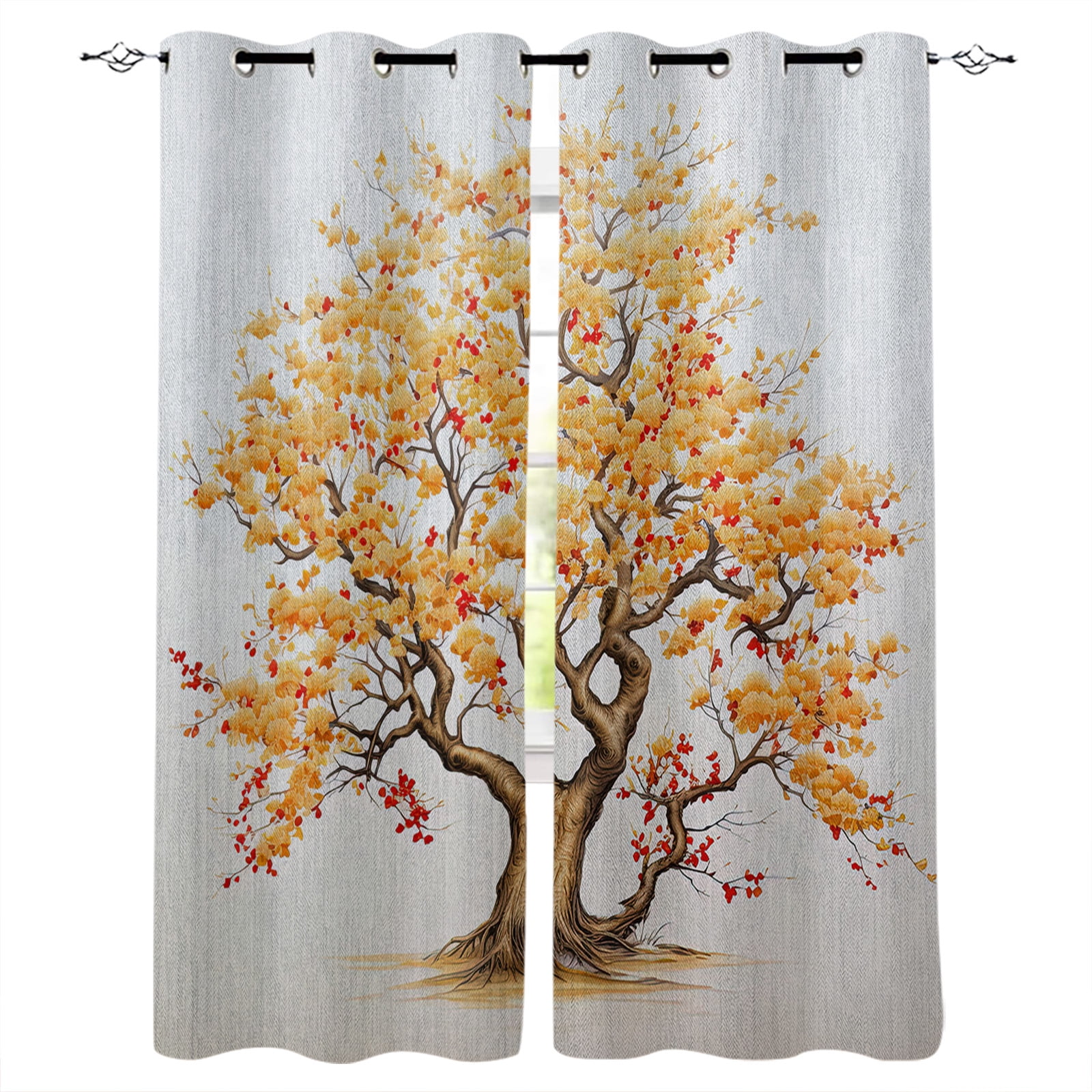 Tree Leaves Flowers Trunk Patterns Window Curtain Living Room Kitchen ...