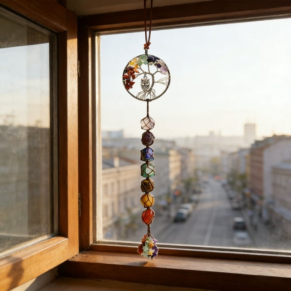 Tree of Life 7 Chakra Stones, Dream Catchers Healing Crystals Gifts, Feng Shui Hanging Ornament, Healing Crystals Ornament for Home Decor Yoga Meditation Curtain Cars Office Room Decor