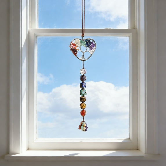 Tree of Life 7 Chakra Stones, Dream Catchers Healing Crystals Gifts, Feng Shui Hanging Ornament, Healing Crystals Ornament for Home Decor Yoga Meditation Curtain Cars Office Room Decor