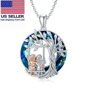 FRUILIBEE Tree of Life Always My Sister Forever My Friend Necklace with Blue Crystal Friendship, Birthday Jewelry Gifts for Women, Mom, Girls and Best Friend, Anniversary Valentines Day Gifts