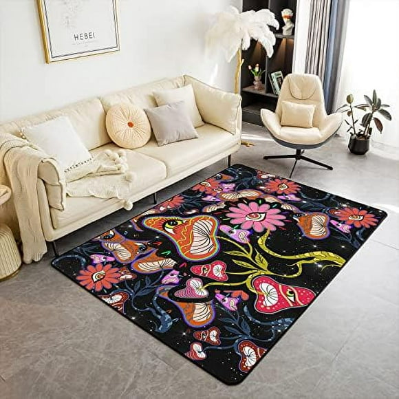 Tree of Life Area Rug Psychedelic Mystic Stars Space Rug 3x5 Gothic Moth Butterfly Black White Boho Style Living Room Rugs 3D Printed Constellations Accent Rug Set