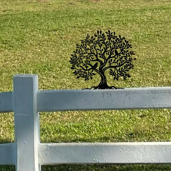 Tree of Life Art Metal Art Farm Garden Decor Outdoor Garden Fence Decoration Silhouette Decorative Metal Yard Stakes for Farmhouse Backyard Lawn Statue Gifts Patio Decor 9.6x11 inch