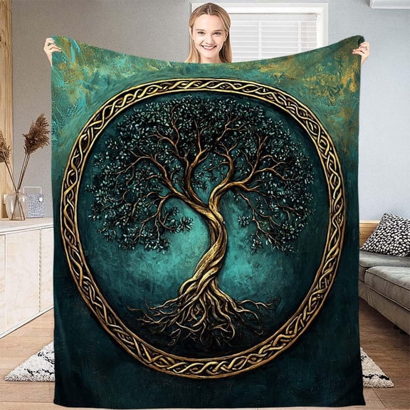 Tree of Life Blanket – Soft Fleece Throw with Symbolic Nature Design Cozy Sherpa Bedspread for Couch, Bed, Meditation, or Gift – Throw, Twin, Queen, King Sizes 50*60