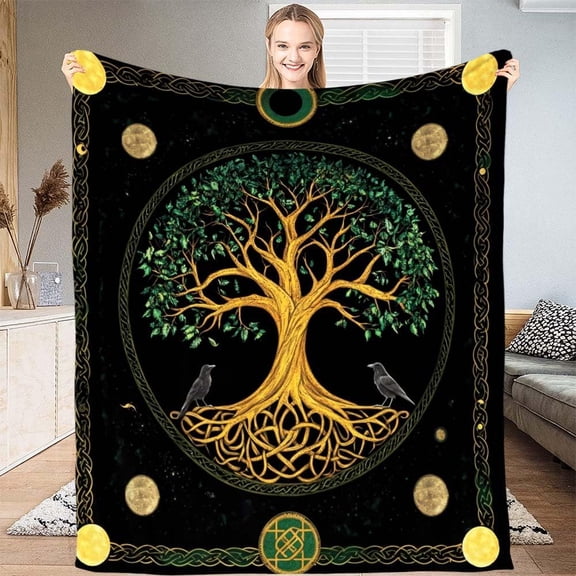 Tree of Life Blanket – Soft Fleece Throw with Symbolic Nature Design Cozy Sherpa Bedspread for Couch, Bed, Meditation, or Gift – Throw, Twin, Queen, King Sizes (Celtic Tree)50*60