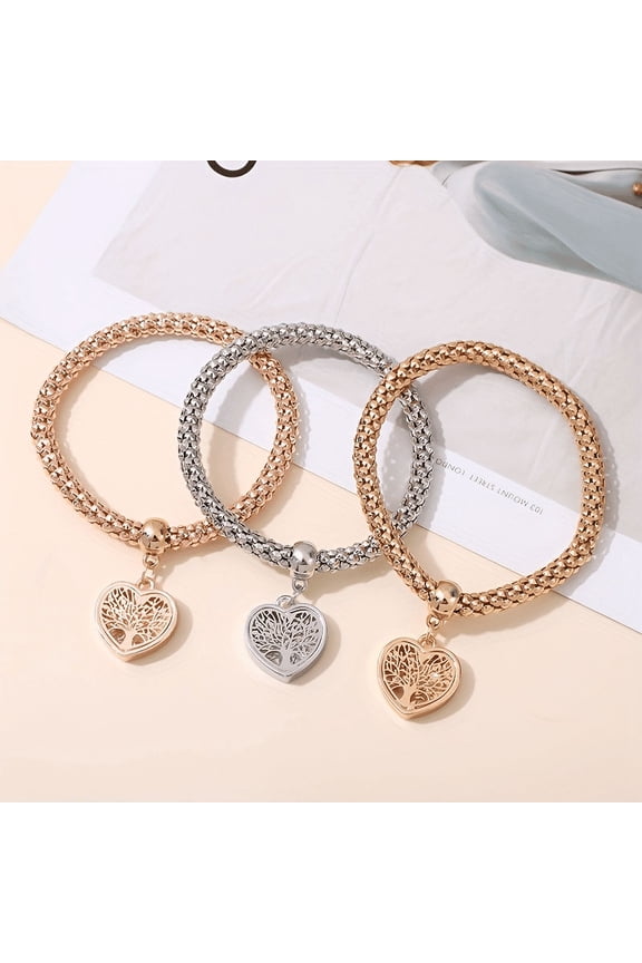 Tree of Life Bracelet, Creative Tree of Life Pendant Bracelet, Heart Pendant Bracelet, Birthday Friend Holiday Gift Jewelry, Suitable for Sons, Daughters, Grandchildren, Granddaughters, Family,3pcs