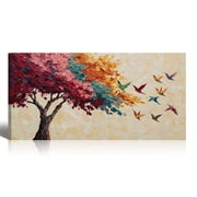 Tree of Life Canvas Wall Art - Large Abstract Canvas Prints with Colorful Leaves and Butterflies, Nature Landscape Painting Decor for Living Room Bedroom