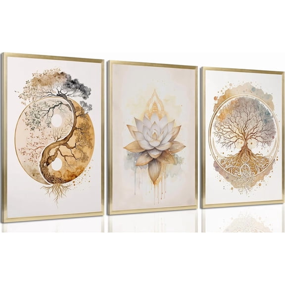 Tree of Life Canvas Wall Art Lotus Zen Painting Picture Wall Decor Singg Yin Yang Fall Art Poster Print Artwork for Living Room Yoga Room Hotel Bedroom Home Decoration