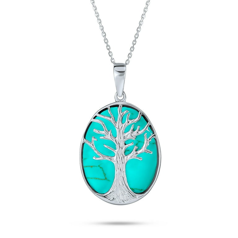 Tree Life Celtic Pendant Turquoise Oval Western Necklace .925