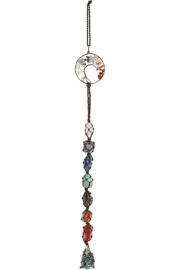 Tree of Life Chakra Crystals Hanging Ornament 7 Chakra Wall Ornament Natural Mixed Meditation Gemstone Pendant Car Window Accessories Feng Shui Wall Decor for Car Home Party 18inch
