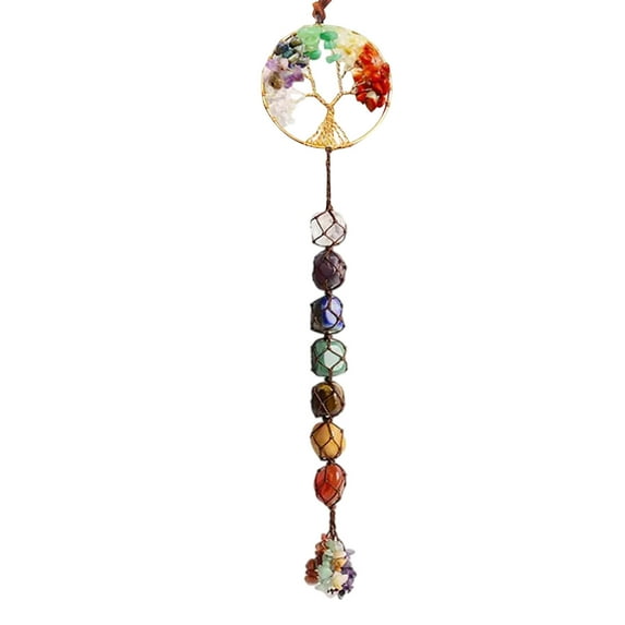 Tree of Life Chakra Stones, Feng Shui Healing Crystals Ornament, Crystal Car Charm, Chakra Gifts, Cars Ornament, Yoga Meditation Decoration, Gifts for Crystal Lovers, Rear View Mirror Accessories