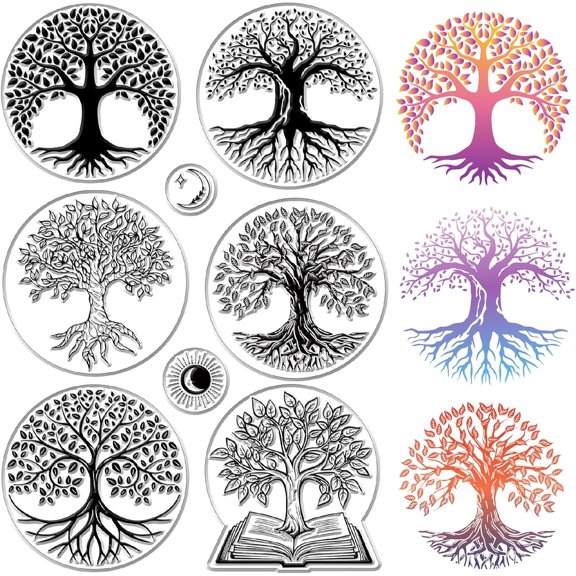 Tree of Life Clear Stamps Moon Reusable Postmark Transparent Silicone Stamp Seals for Journaling Card Making Film Frame Photo Album Decorative colorful DIY