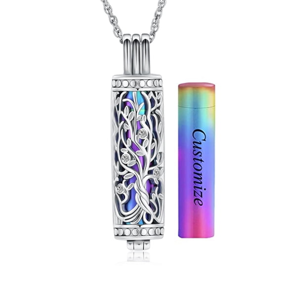 Tree of Life Cremation Jewelry Urn Necklace for Ashes with Glass & Tube Urn Necklaces for Ashes Memorial Pendant Locket Vertical Bar Keepsake Necklace for Women