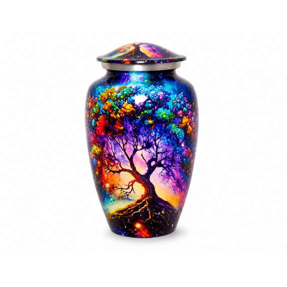 Tree of Life Cremation Urn for Human Ashes Adult, 200 Cubic Inches, Handcrafted Aluminum Memorial Urn with Secure Threaded Lid, Personalized Engraving, Velvet Bag Included