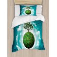 thumbnail image 1 of Tree of Life Duvet Cover Set, Grassy Globe World with Plant Clouds in Air Science Fiction Mother Earth, Decorative 2 Piece Bedding Set with 1 Pillow Shams, Twin Size, Green Blue White, by Ambesonne, 1 of 3