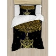 thumbnail image 1 of Tree of Life Duvet Cover Set, Romantic Plant Night with Stars in Sky Baroque Mystic Tribal, Decorative 2 Piece Bedding Set with 1 Pillow Shams, Twin Size, Dark Blue Yellow, by Ambesonne, 1 of 3