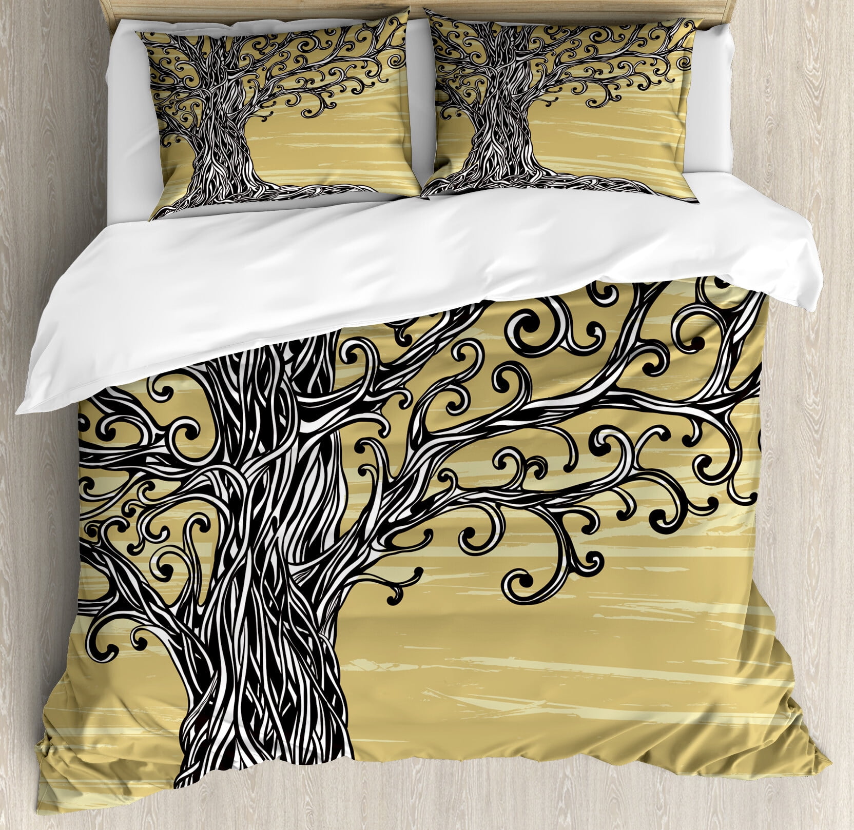Mustard Brown Tree of Life Queen Duvet Cover Set