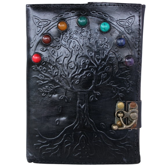 Tree Of Life Embossed Design With Seven Stones Leather Diary Bound Writing Notebook Journal Notepad Unlined Paper Sketchbook Drawing Journal Blank Paper