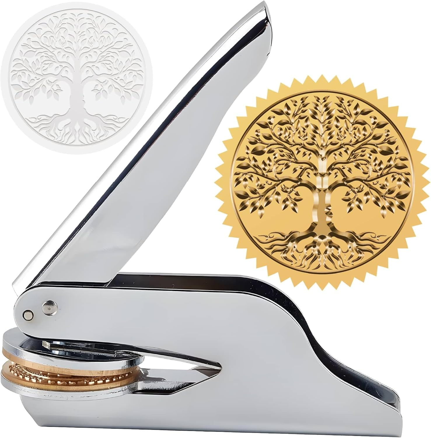 Tree of Life Embossed Stamp Book Ex Libris Library 1.6in Stainless Steel Seal Stamper Hand Held Embosser Bookish Teacher Notary for Graduation Gift Envelopes Wedding Invitation Paper Napkin
