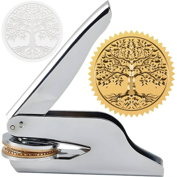 Tree of Life Embossed Stamp Book Ex Libris Library 1.6in Stainless Steel Seal Stamper Hand Held Embosser Bookish Teacher Notary for Graduation Gift Envelopes Wedding Invitation Paper Napkin