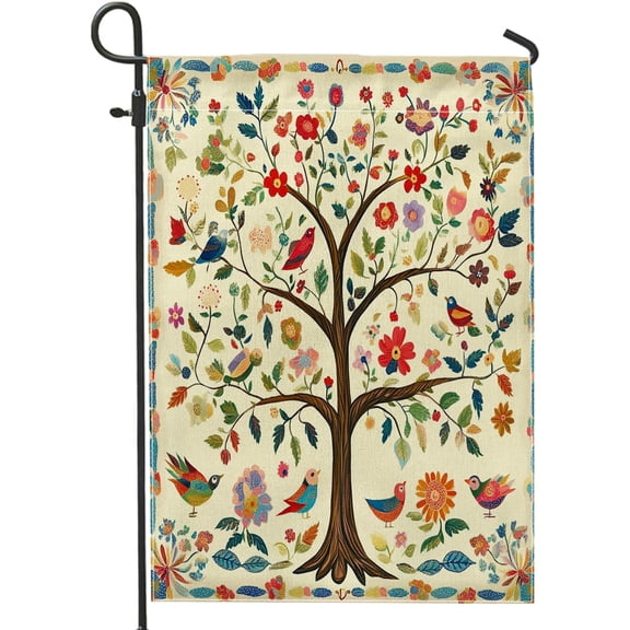 Tree Life Flower Trippy 70s Garden Flag 12 x 18 Inch Double Sided Burlap Outdoor Decor