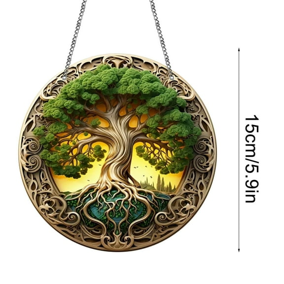 Tree of Life Forest Acrylic Window Hanging Decor Stained Glass Panels Starry Sky Scenery Wall Art Mural for Bedroom Garden Wall Decoration Suncatcher Gift for Mom Grandma Teacher