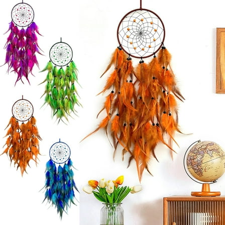 Tree of Life Hanging Dreamcatcher Wall Art | Woven Multicolor Feather Interior Décor | Boho Style Room Ornament - 73x16cm | Living Room Office Decoration