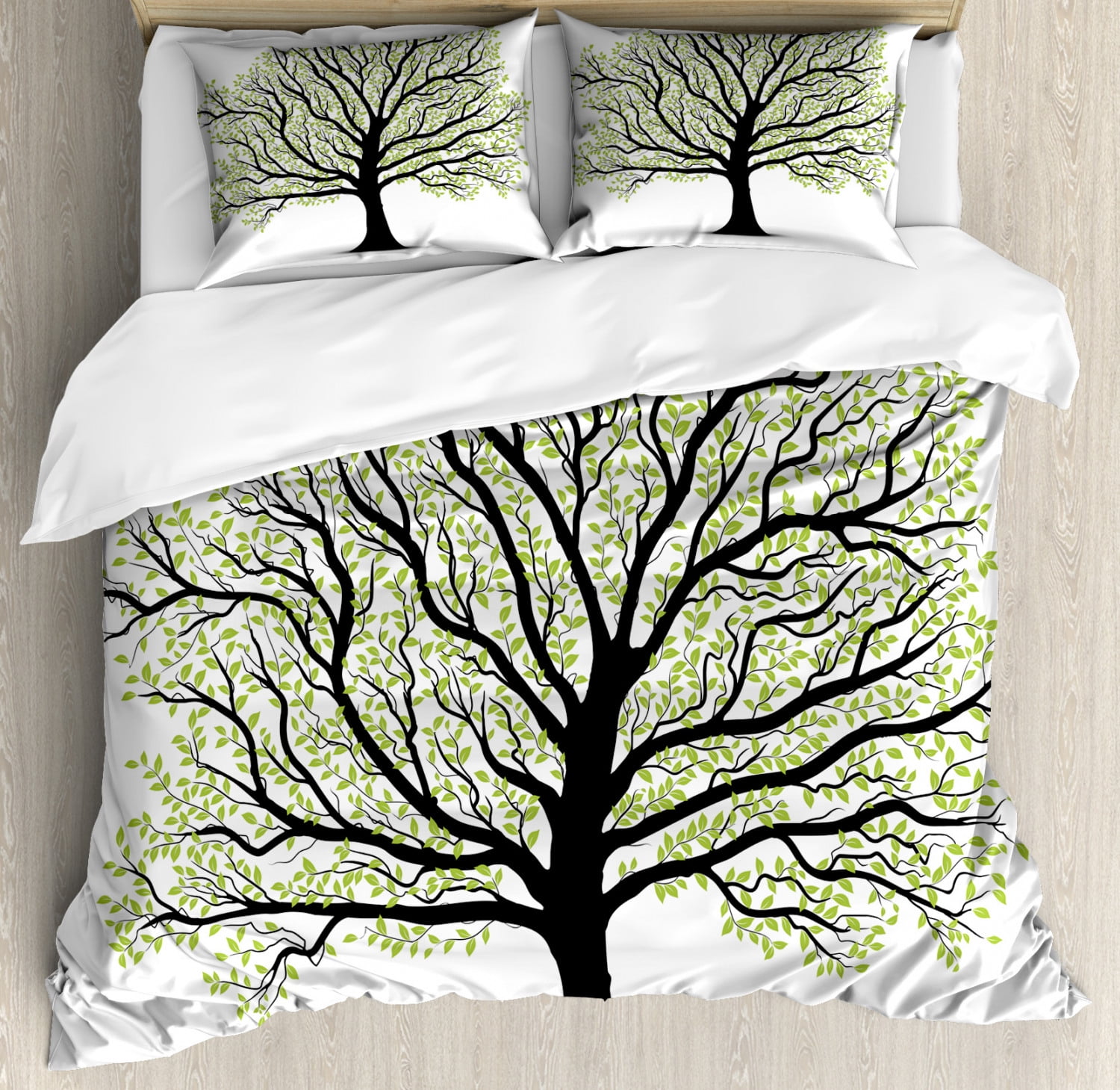 King Size Black and Green Tree of Life Duvet Cover Set