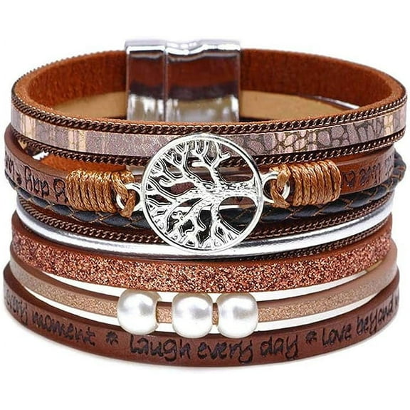 Tree of Life Leather Bracelets for Women.Colorful Multi-Layer Wrapped Wristband Bracelets for Women,Birthday Easter Basket Stuffers Jewelry Gifts for Teens Girls (Brown)