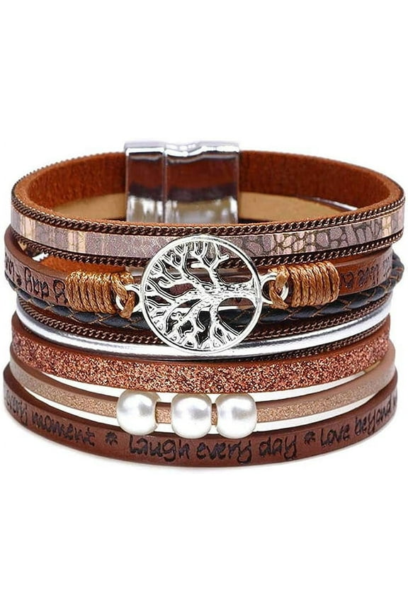 Tree of Life Leather Bracelets for Women.Colorful Multi-Layer Wrapped Wristband Bracelets for Women,Birthday Easter Basket Stuffers Jewelry Gifts for Teens Girls (Brown)