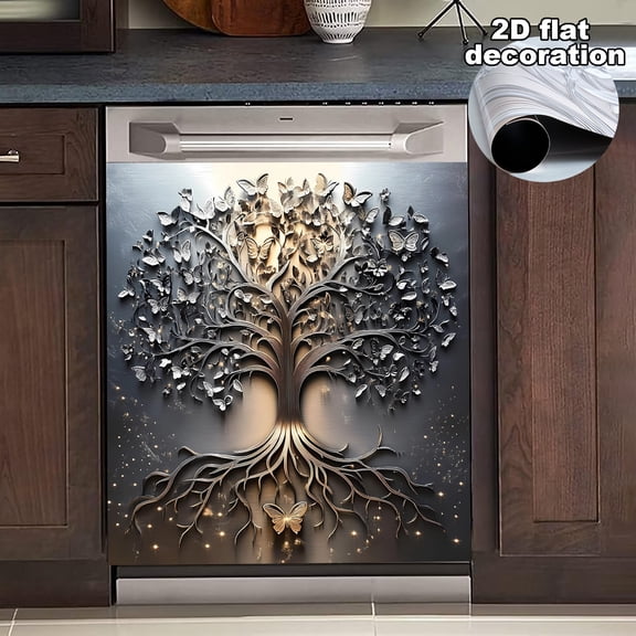 Tree of Life Magnetic Dishwasher Door Cover - Vinyl Art Print, Easy to Apply & Clean, Indoor Rectangular Dishwasher Trim, Elegant Kitchen Decor, 23 x 25.6 Inches, Dishwasher Magnetic Cover Decorative