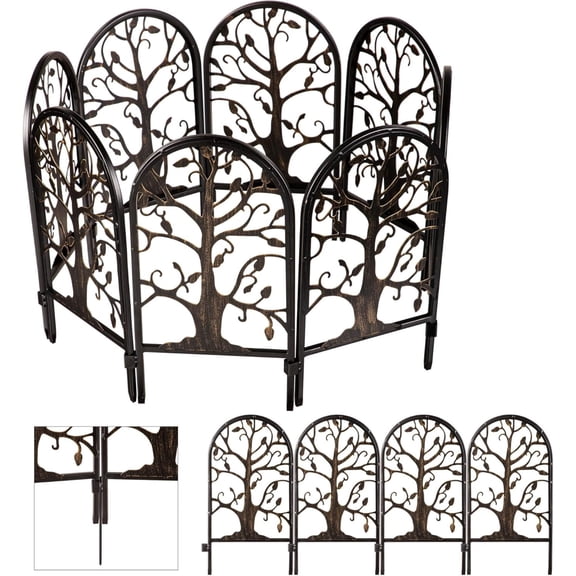 Tree of Life Metal Landscape Edging Border 13" Tall Above Ground, 6 ft Long Decorative Garden Fence Panels Animal Barrier, No Dig Edging for Flower Bed, Yards, Lawn