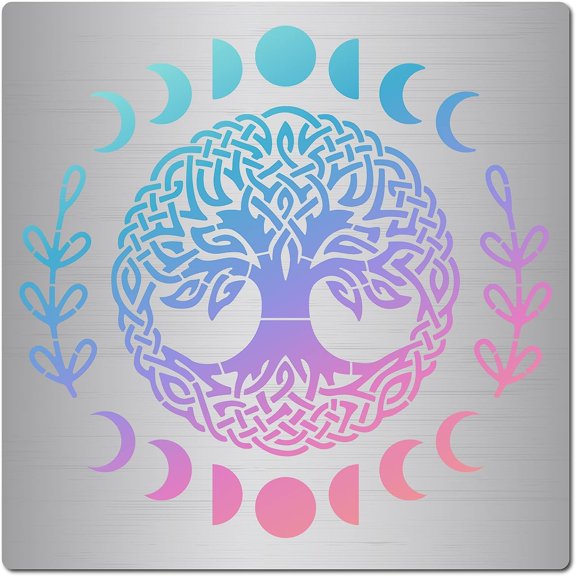 Tree of Life Metal Stencil 16x16cm Moon Phase Pattern Stencils Template Reusable Stainless Steel Painting Template for Wood Carving Burning Pyrography Engraving Scrapbooking Crafts