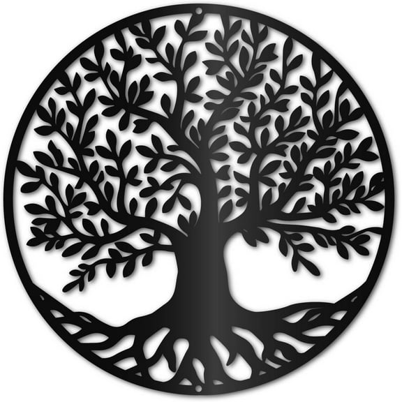 Tree of Life Metal Wall Hanging Round Hollow Sculpture Art Silhouette Wall Mounted Iron Home Gifts Decoration for Living Room Bedroom Office Garden Farmhouse Indoor Outdoor 11.8x8.7in for DIY