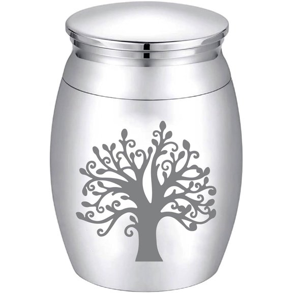 Tree of Life Mini Cremation Urn Small Keepsake Urns Ashes Holder Alloy Sharing Funeral Urn Kit Memorials Miniature Container Decorative Urns for Female Male Human Pets 1.6x1.2Inch Silvery 1set
