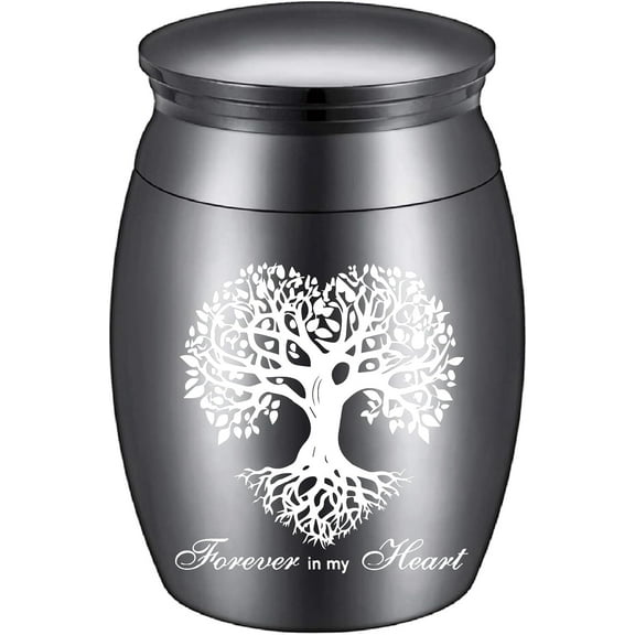 Tree of Life Mini Cremation Urns Black Small Keepsake Urn for Human Ashes Holder Alloy Set Funeral Ash Urn Miniature Burial Funeral Container for Memorial Family Friends Pets 1.6x1.2Inch