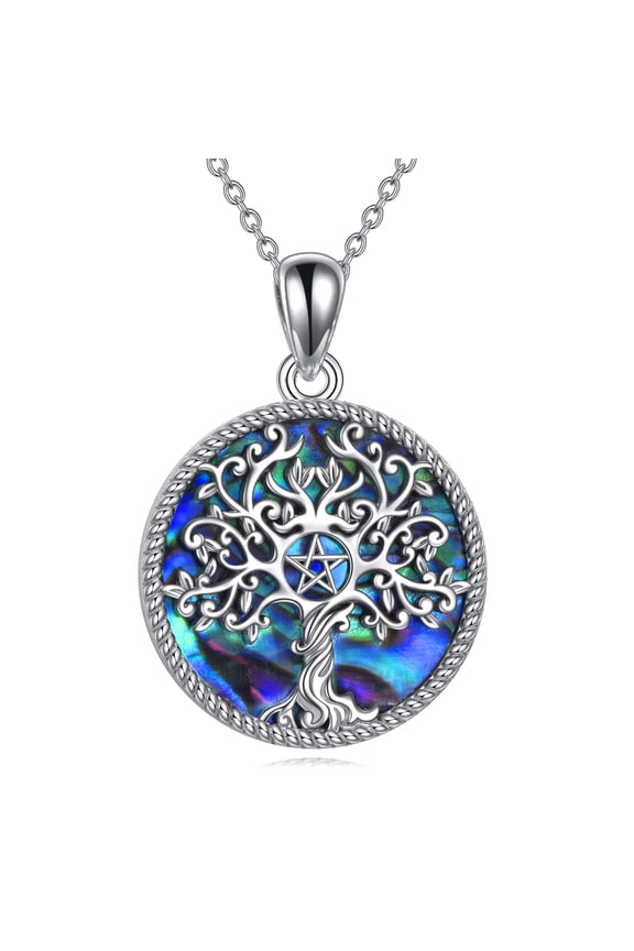 Tree of Life Necklace Pentagram Pentacle Necklace 925 Sterling Silver Wiccan Neo-Pagan Pentagram Tree of Life Pendant Jewelry Gift for Women (C-Tree of Life Pentagram Necklace)