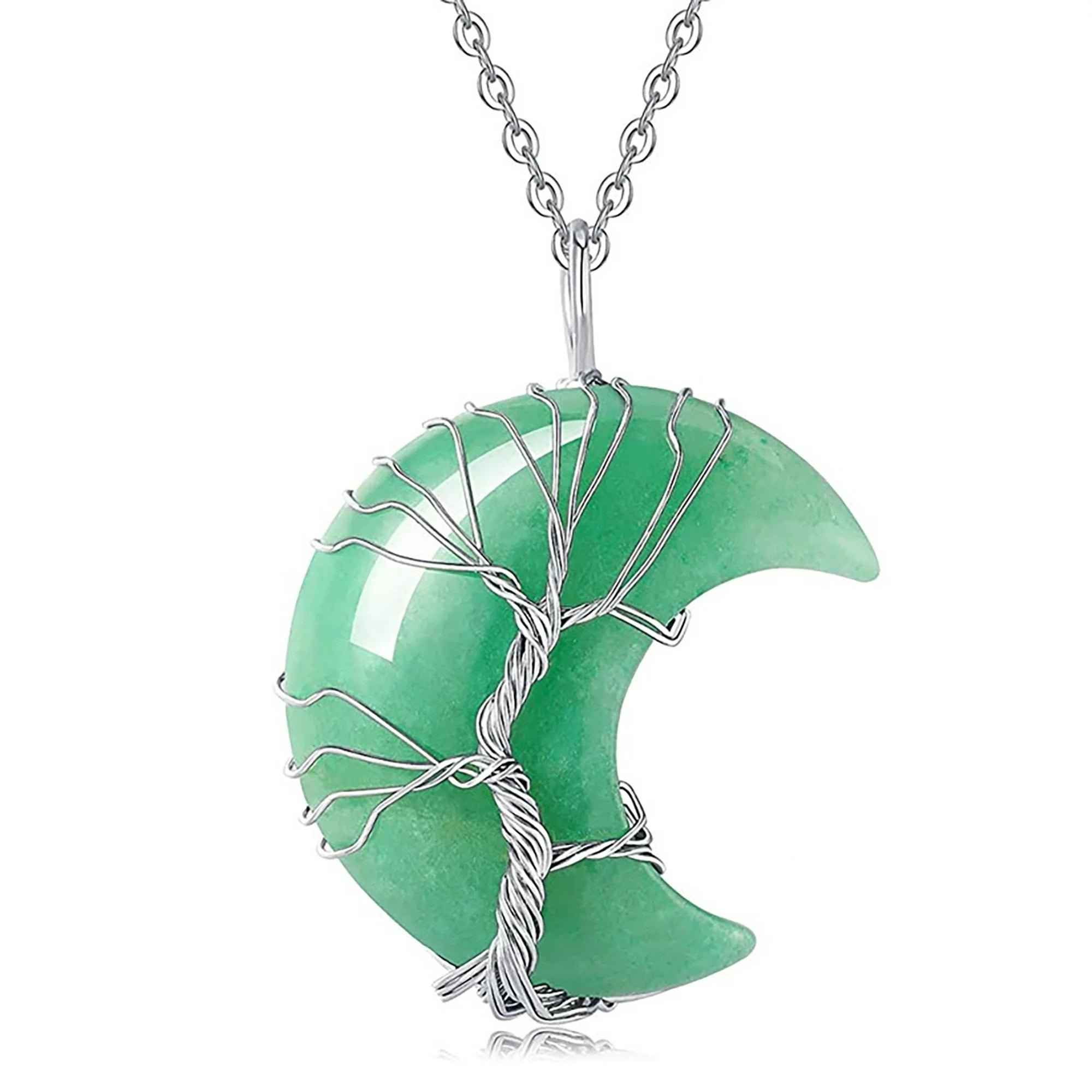 Tree of Life Necklace Wire Wrapped Crescent Moon Stone Pendant